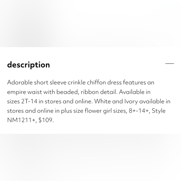 David's Bridal Flower Girl Dress, Crinkle Chiffon, Short Sleeve, Ivory, … - Picture 9 of 13